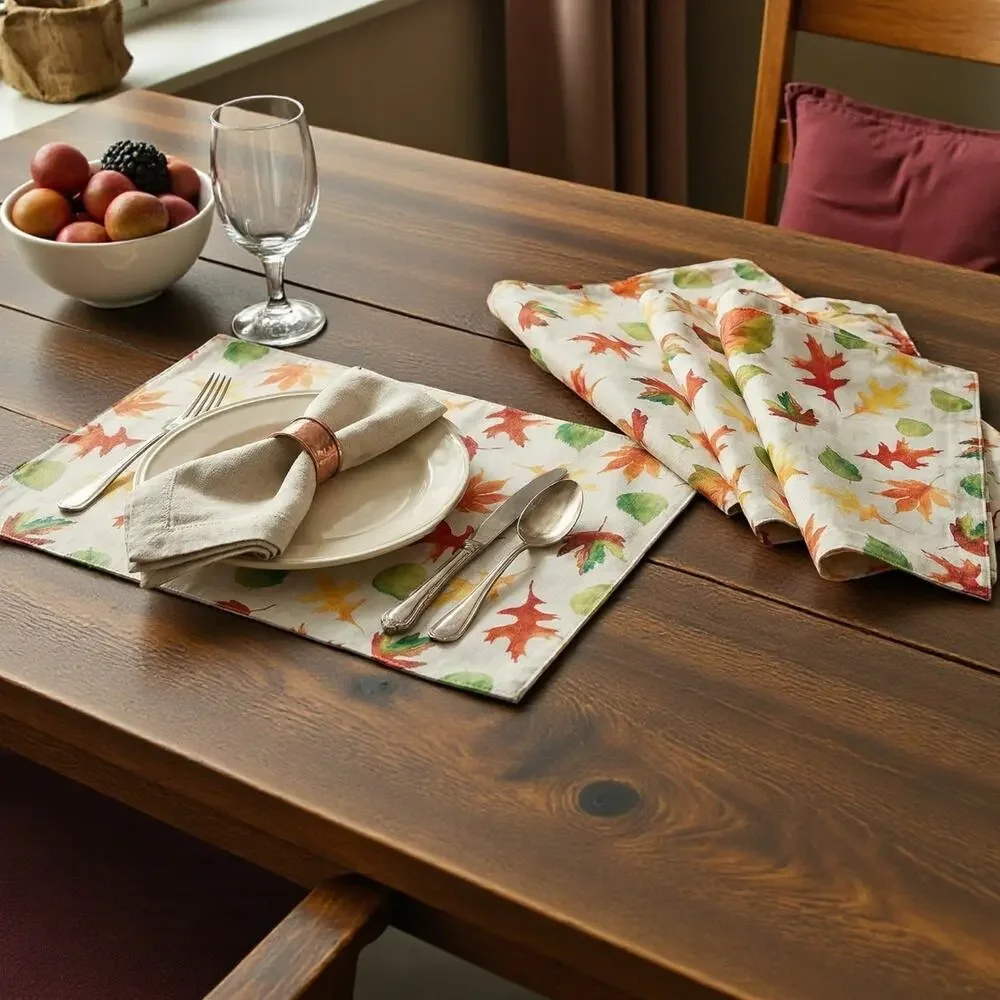 Lot of 4 Fall Leaves Rectangle Fabric Placemats NWT 12